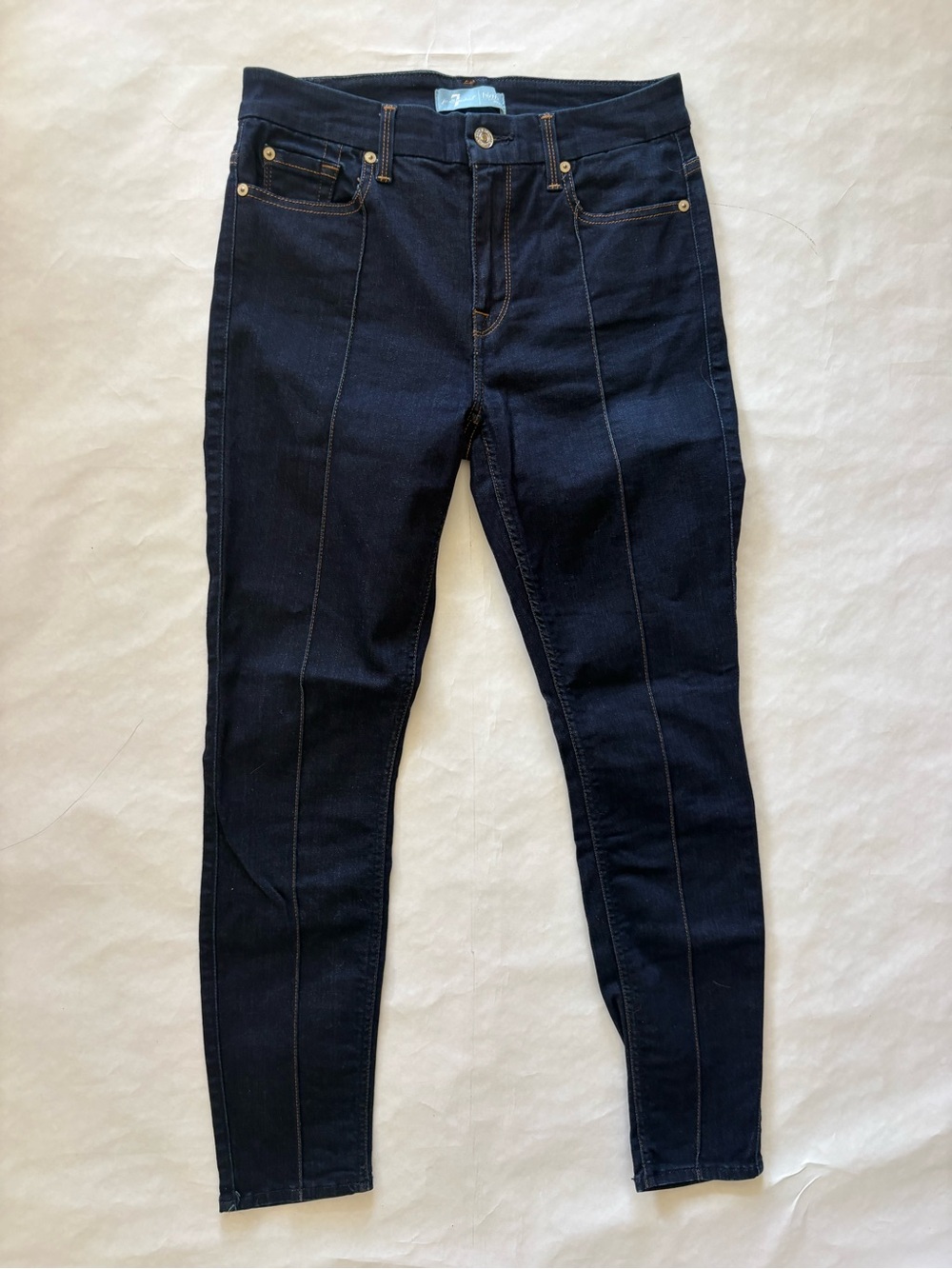 7 For All Mankind Dark Blue Skinny Paneled Jeans